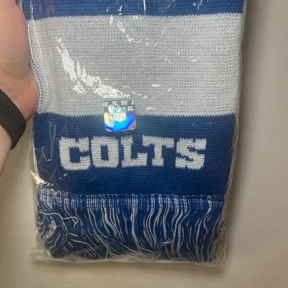 NFL Indianapolis Colts Football Striped Fringe Scarf Blue White One Size - Picture 2 of 3